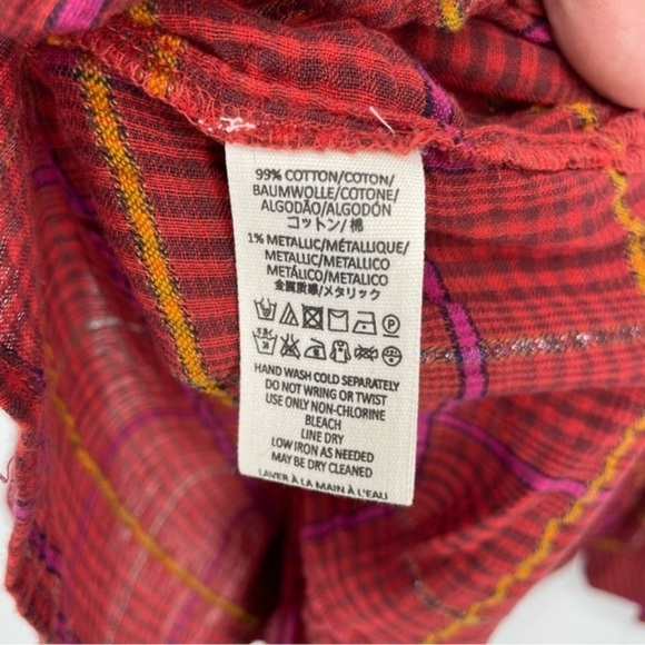 Free People Break My Stride Button down red plaid Sz XS - Picture 4 of 7